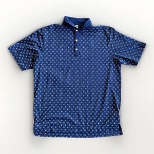 FootJoy Polo Shirt Mens XL Blue Weather Print Short Sleeve Golf FJ Logo